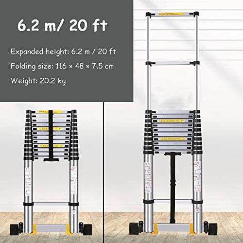 Ladders,12 Ft/ 15 Ft/ 18 Ft/ 20 Ft Long Telescoping Ladder with Hooks, Portable Folding Alumiladders for Home Office Garden Roof Loft Use, Load 150 Kg/6.2M/20 Ft - Image 3