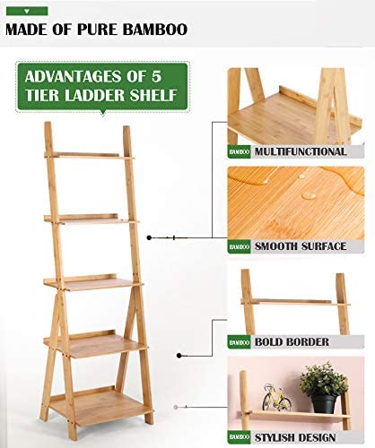 HYNAWIN Corner Ladder Shelf Storage Shelving, 5 Tier Books/CDs/Albums/Files Holder in Living Room Home Office,Simple Assembly - Image 5
