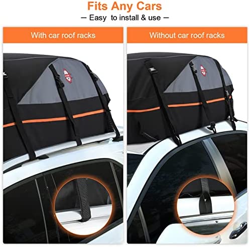 Car Rooftop Cargo Carrier Roof Bag, 20 Cubic Feet Waterproof Roof Top Cargo Carrier for All Cars with Without Luggage Rack, Soft Shell Roof Cargo Box with Anti-Slip Mat, Door Hook, Strap & Storage Bag - Image 6