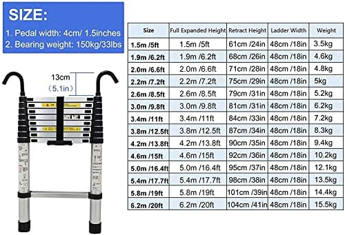 BALAMI Heavy Duty Telescopic Ladder 2.6m/ 3.8m/ 5m/ 6.2m Tall Aluminum Folding Telescoping Ladder with Hooks for Home Roof Top Tent RV Attic Outdoor Use Interesting Life (4.6m/15ft Convenient (Size : - Image 8