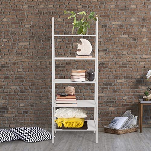 5-Shelf Ladder Bookcase-White HilariousM Ladder Shelf Decorative Ladder Decorative Shelves - Image 7