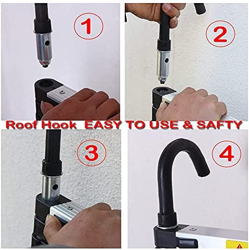 4.4M 14ft Telescoping Ladder Aluminum DIY Extension Folding Loft Ladder with 2 Detachable Roof Hooks Anti-Slip Rubber Feet Portable Heavy Duty Folding Ladder 330lbs Max. Loading EN131 Certificated - Image 8