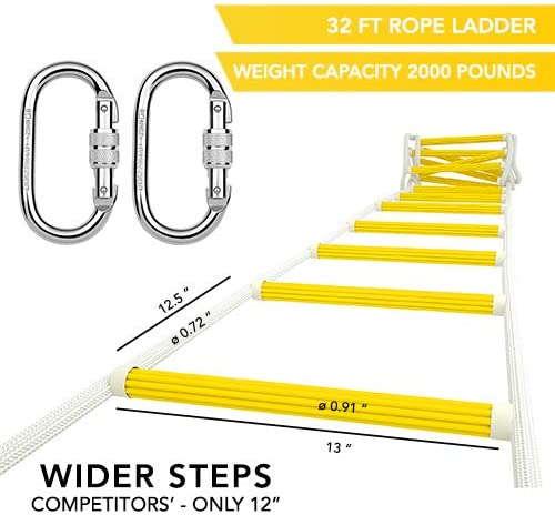 ISOP Fire Evacuation Rope Ladder 32ft (10m) with Fall Arrest System & Spring Hooks - Rescue Ladders for 4-5 Story Homes - Innovative Solution - Image 4