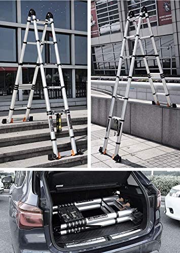 Telescoping Telescopic Extension Portable - Collap Ladders,4.2M/14Ft Stairs Aluminum Telescoping Extension Ladder, A-Frame Lightweight Portable Multi-Purpose Folding Ladder with Support Bar, Max Load - Image 8
