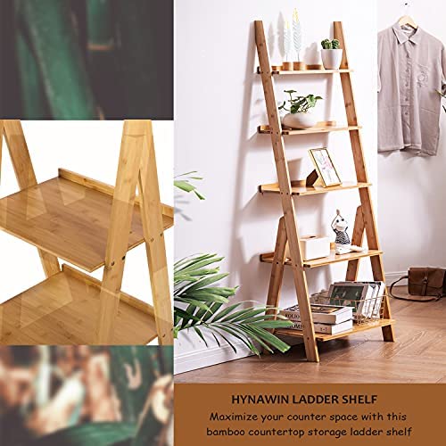 HYNAWIN Corner Ladder Shelf Storage Shelving, 5 Tier Books/CDs/Albums/Files Holder in Living Room Home Office,Simple Assembly - Image 4