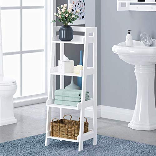 UTEX 4-Tier Ladder Shelf, Bathroom Shelf Freestanding, 4-Shelf Spacesaver Open Wood Shelving Unit, Ladder Shelf (White) - Image 2