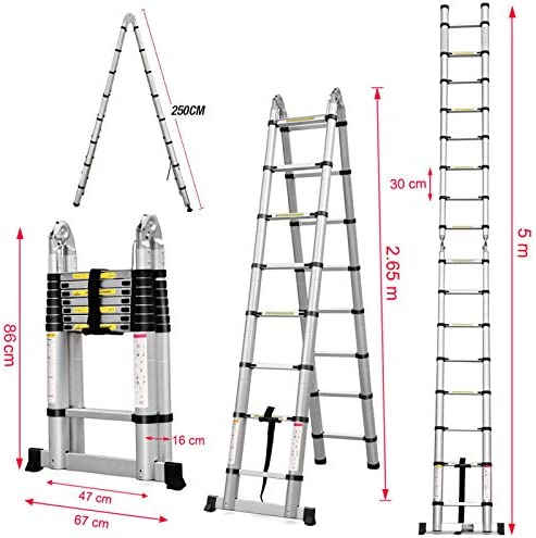 ZhanGe 5m (16.5Ft) Foldable Telescoping Extension Style Ladder Folding Design,Aluminum Lightweight Ladder,Compact Ladder, Expandable Retractable Ladder, En131 150KG Load - Image 3