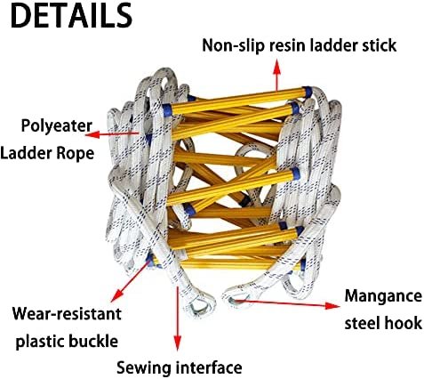 kingwolfox Emergency Fire Escape Ladder Flame Resistant Safety Rope Ladder with Hooks, Fast to Deploy & Easy to Use Compact & Easy to Store Withstand Weight up to 2000 pounds (32FT) - Image 3