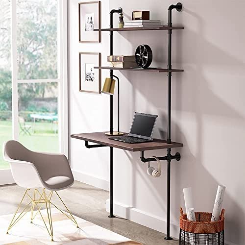 MCleanPin Industrial Computer Desk with Shelves,Ladder Shelf Desk,Wall Mount Desk with Shelf,79inch Home Office Computer Table, 2-Tier Rustic Wall Ladder Desk(W40inch) - Image 9