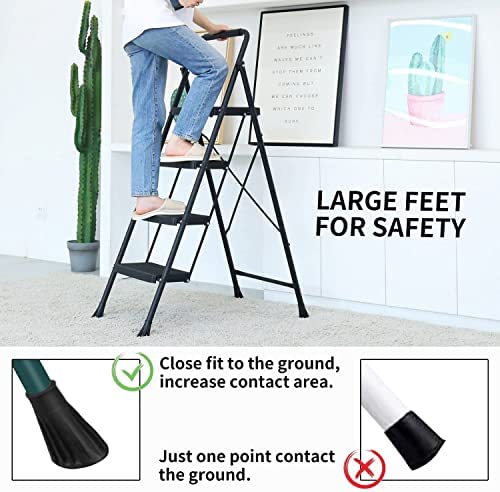 4 Step Ladder, RIKADE Folding Step Stool, Step Stool with Wide Anti-Slip Pedal, Lightweight, Portable Folding Step Ladder with Handgrip, Multi-use Steel Ladder for Household and Office - Image 6