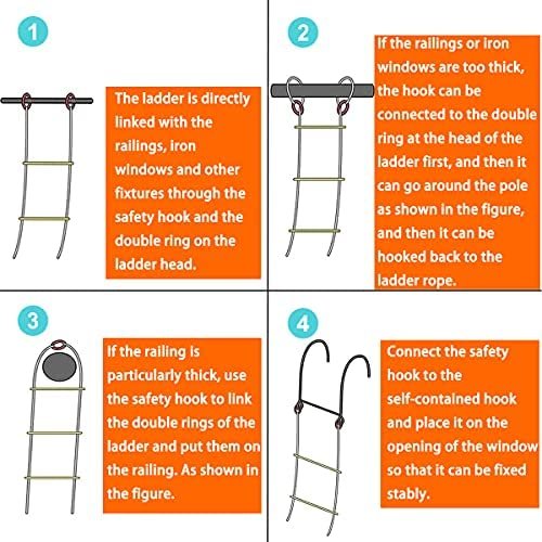 kingwolfox Emergency Fire Escape Ladder Flame Resistant Safety Rope Ladder with Hooks, Fast to Deploy & Easy to Use Compact & Easy to Store Withstand Weight up to 2000 pounds (32FT) - Image 7