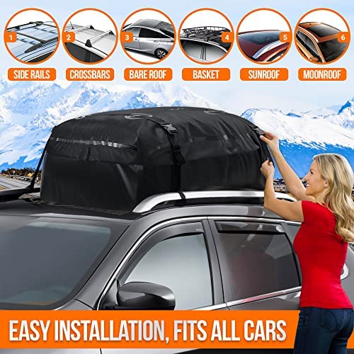 RoofBag Car Rooftop Cargo Carrier 17 Cubic, Waterproof Roof Bag Top Luggage Storage Carriers for Any Car with/Without Rack Cross Bar Including Anti-Slip Mat + 8 Strong Nylon Straps + Storage Bag - Image 6