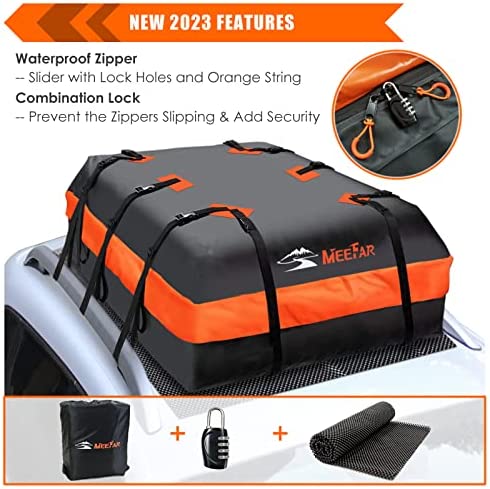 MeeFar Car Roof Bag XBEEK Rooftop top Cargo Carrier Bag 20 Cubic feet Waterproof for All Cars with/Without Rack, Includes Anti-Slip Mat, 10 Reinforced Straps, 6 Door Hooks, Luggage Lock - Image 3