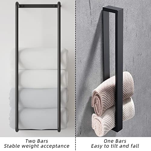 Towel Rack for Bathroom, Wall Mounted Stainless Steel Bathroom Organizer, Bath Towel Holder Wall Towel Rack for Rolled Towels, for Modern Small Space Bathroom Towel Storage - Black - Image 7