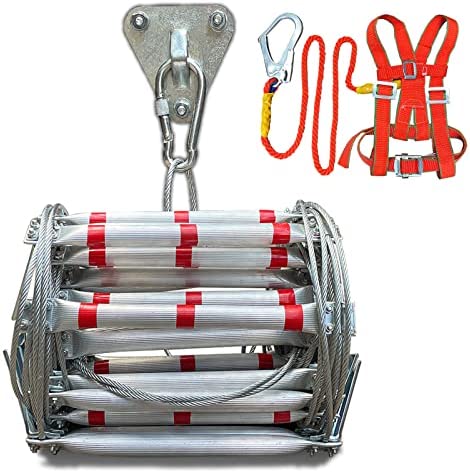TOOJUN Fire Escape Ladder Adult Household Fire-Resistant High-Altitude Rescue Engineering Climbing Ladder Aluminum Alloy with Safety Harness,8m/26.2ft - Image 2