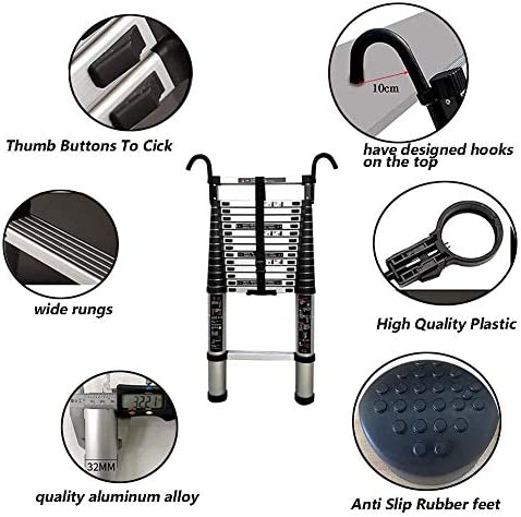 Telescoping Telescopic Extension Portable - Collap Ladders,Telescoping Ladder Extension Portable Ladder with Hook, Certificate Multi-Purpose Ladder, Max Load 150Kg/330Lb (Color : 2.9m/9.5ft) - Image 3
