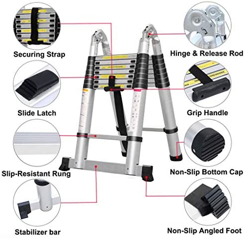 ZhanGe 5m (16.5Ft) Foldable Telescoping Extension Style Ladder Folding Design,Aluminum Lightweight Ladder,Compact Ladder, Expandable Retractable Ladder, En131 150KG Load - Image 4