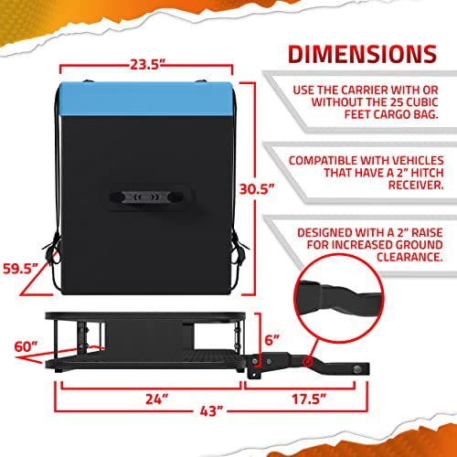 Mockins 60"x24"x6" XL Heavy Duty Trailer Hitch Cargo Carrier Hitch Mount |500lb Cap. Folding Receiver Hitch Cargo Rack w/Waterproof 25 Cu Hitch Cargo Carrier Bag |Fits 2" Cargo Hitch Receiver - Image 5