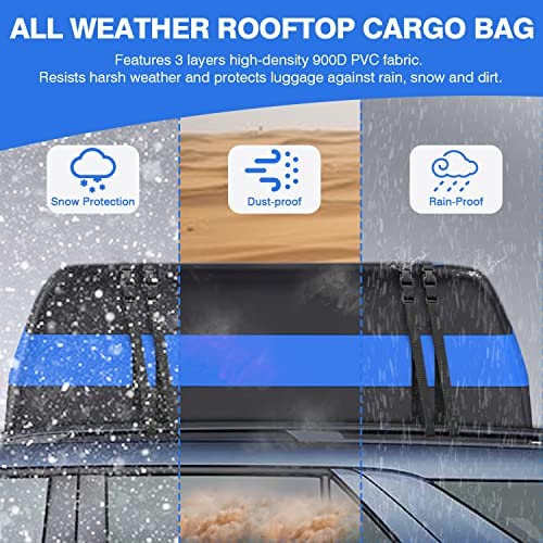 Vetoos 21 Cubic Feet Car Rooftop Cargo Carrier Bag, Soft Roof Top Luggage Bag for All Vechicles SUV with/Without Racks - Waterproof Zip, Anti-Tear 900D PVC, with Storage Bag & Anti-Slip Mat - Image 7