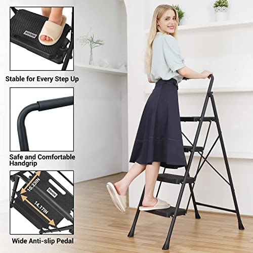 4 Step Ladder, RIKADE Folding Step Stool, Step Stool with Wide Anti-Slip Pedal, Lightweight, Portable Folding Step Ladder with Handgrip, Multi-use Steel Ladder for Household and Office - Image 5