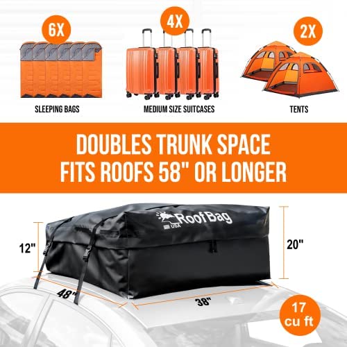 RoofBag Car Rooftop Cargo Carrier 17 Cubic, Waterproof Roof Bag Top Luggage Storage Carriers for Any Car with/Without Rack Cross Bar Including Anti-Slip Mat + 8 Strong Nylon Straps + Storage Bag - Image 4
