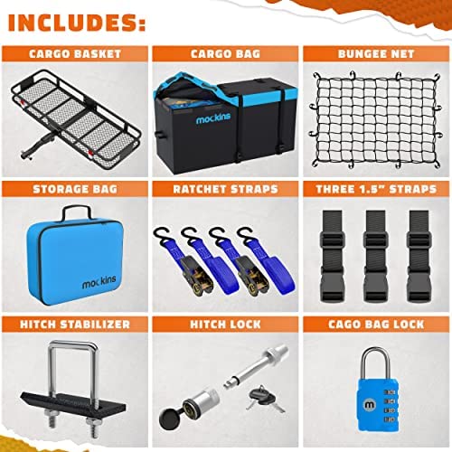 Mockins 60"x24"x6" XL Heavy Duty Trailer Hitch Cargo Carrier Hitch Mount |500lb Cap. Folding Receiver Hitch Cargo Rack w/Waterproof 25 Cu Hitch Cargo Carrier Bag |Fits 2" Cargo Hitch Receiver - Image 10