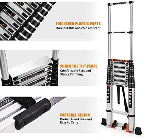 ALPURLAD Telescoping Ladder 18.5 FT Lightweight Aluminum Extension Ladder with Stable Support Easy Retraction Anti-Slip Collapsible Ladder for Home Roof Multi-Purpose Ladder 330lbs Capacity - Image 4