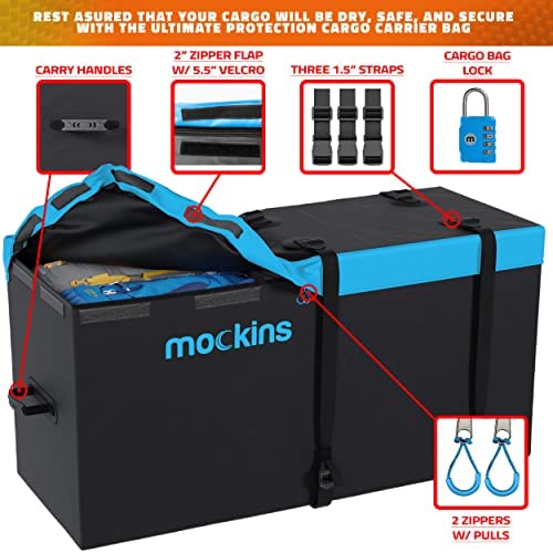 Mockins 60"x24"x6" XL Heavy Duty Trailer Hitch Cargo Carrier Hitch Mount |500lb Cap. Folding Receiver Hitch Cargo Rack w/Waterproof 25 Cu Hitch Cargo Carrier Bag |Fits 2" Cargo Hitch Receiver - Image 7