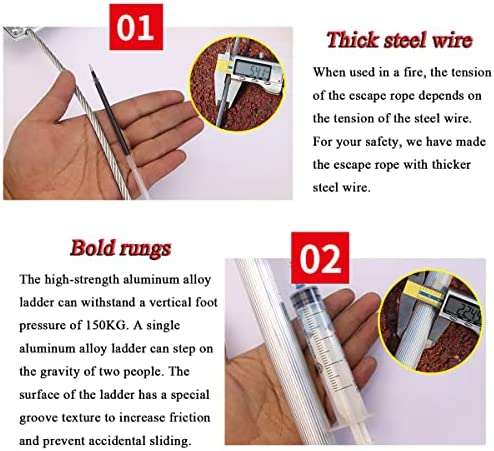 TOOJUN Fire Escape Ladder Adult Household Fire-Resistant High-Altitude Rescue Engineering Climbing Ladder Aluminum Alloy with Safety Harness,8m/26.2ft - Image 6