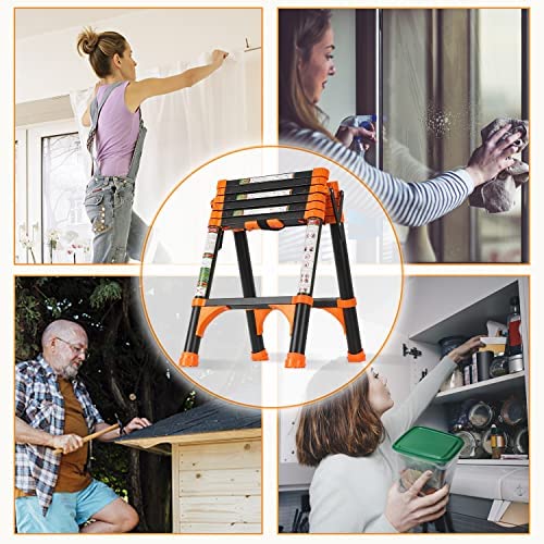RIKADE Telescoping Ladder, A-Frame Aluminum Telescopic Ladder with 1-Button Retraction, Portable Extension Ladder Adjustable Lightweight Folding Ladder for Home or RV Work, 330lb Capacity(1.4+1.7M) - Image 7