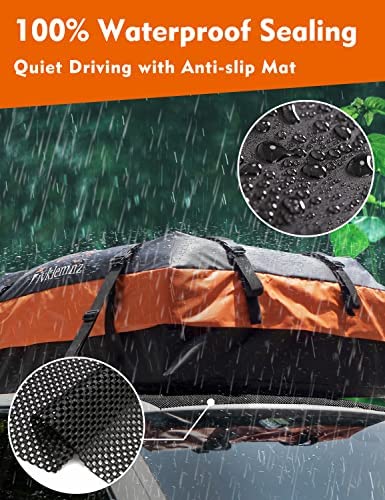 FIVKLEMNZ Car Rooftop Cargo Carrier 15 Cubic, Waterproof Roof Bag Top Luggage Storage Carriers for All Vehicle with/Without Rack Cross Bar Including Anti-Slip Mat+ 8 Reinforced Straps+ 4 Door Hooks - Image 3