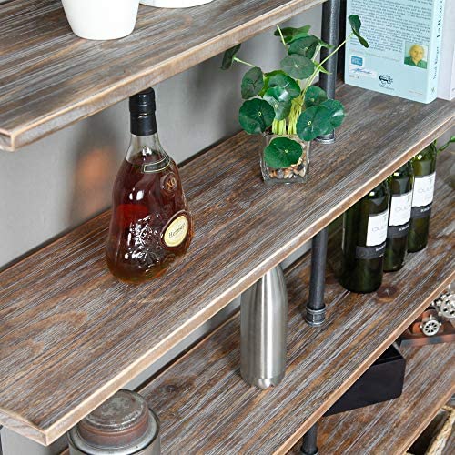 WGX Design For You Industrial 6-Tiers Modern Ladder Shelf Bookcase,Solid Wood Storage Shelf,Display Shelving, Wall Mounted Wood Shelves, Pipe Wood Shelves Bookshelf Vintage Wrought Iron Finish (Gray) - Image 5
