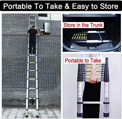4.4M 14ft Telescoping Ladder Aluminum DIY Extension Folding Loft Ladder with 2 Detachable Roof Hooks Anti-Slip Rubber Feet Portable Heavy Duty Folding Ladder 330lbs Max. Loading EN131 Certificated - Image 6
