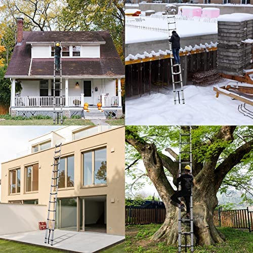 Telescoping Ladder 16FT Aluminum Telescoping Extension Ladder with Roof Hooks, 2.8Inch Detachable Hooks Prefect for Home Or Outdoor Rooftop, Collapsible Ladder Attic Ladder Rv Ladder 330lb Capacity - Image 8