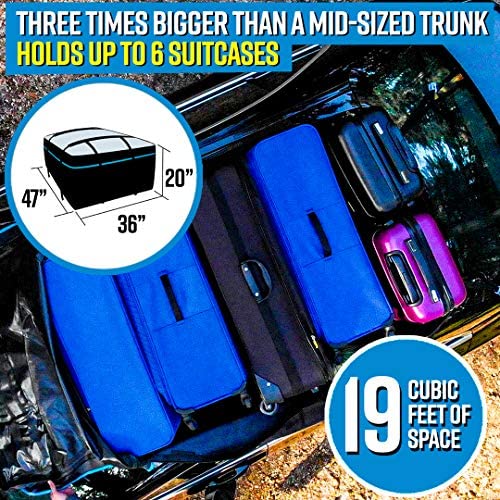 Car Rooftop Cargo Carrier Bag XXL: 6 Suitcase Universal Car Top Carrier Without Roof Rack - Car Topper Luggage Carrier Waterproof - Car Roof Bag - Luggage Rack SUV -6 Hooks,Mat,Storage Roof Cargo Bag - Image 3