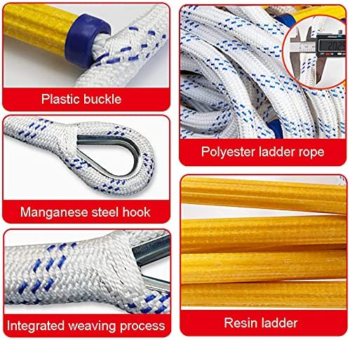 LXDZXY Ladders,Emergency Safety Ladder Fire Escape Rope Ladder, Emergency Fire Escape Ladders with Hook Carabiner for Emergency Fire Escape/Rope Diameter: 20Mm/50M/164Ft - Image 4
