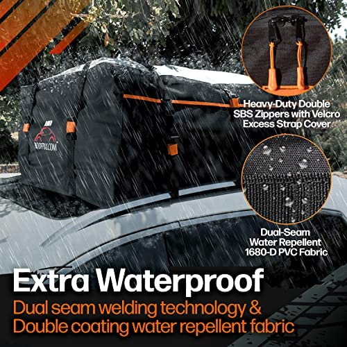 RoofPax 23 cft. Extra Waterproof Rooftop Cargo Carrier Bag, Double Weatherproof Zippers, Integrated Mat, 10 Heavy-Duty Tie-Down Straps fit Cars with/Without a Rack or Side Rails, Safety Hooks Included - Image 4