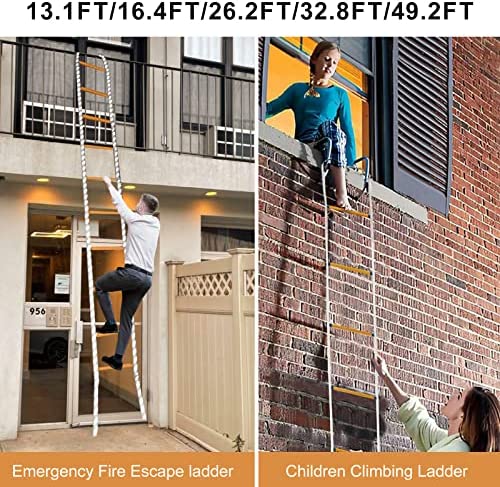 Rope Ladder,13 Feet Emergency Fire Escape Ladder Flame Resistant Safety Rope Ladder with Hooks,Fast to Deploy Sturdy and Strong Portable and Reusable 2 Story,Weight Capacity up to 2000 Pounds - Image 8