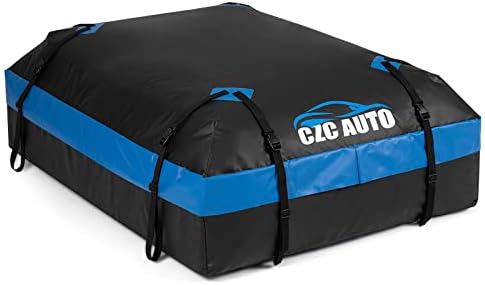 CZC AUTO 15 Cubic Feet Car Rooftop Cargo Carrier Heavy Duty Bag, Soft Roof Top Luggage Bag with Waterproof Zip, Storage Bag & Anti-Slip Mat Fits All Cars SUV with/Without Rack, Black-Blue - Image 2