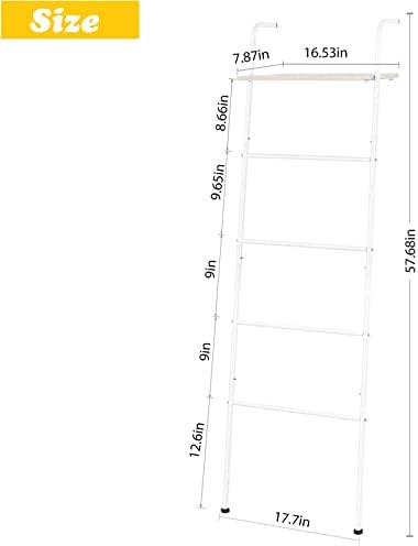 LIANTRAL Blanket Ladder, Wall Leaning Towel Ladder Blanket Holder Rack with Wood Shelf for Living Room Bathroom, Decorative Ladder for Blankets (5-Tiers, White) - Image 3