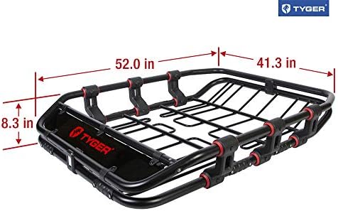 Tyger Auto TG-RK1B976B Super Duty Roof Cargo Basket (L 52" x W 41" x H 8") Luggage Carrier Rack | with Wind Fairing, Black - Image 5