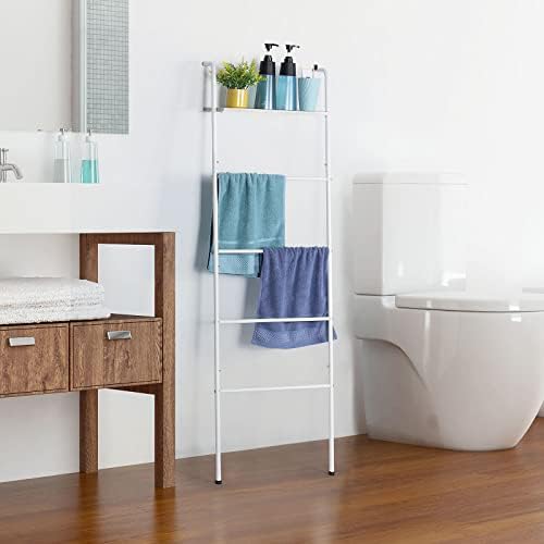 LIANTRAL Blanket Ladder, Wall Leaning Towel Ladder Blanket Holder Rack with Wood Shelf for Living Room Bathroom, Decorative Ladder for Blankets (5-Tiers, White) - Image 8