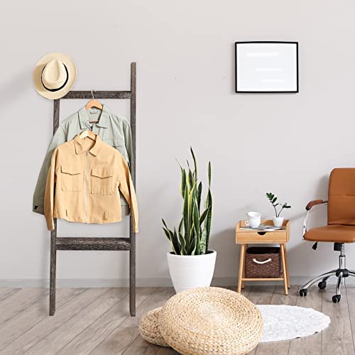 KIAYACI 4-Tier Blanket Ladder Leaning Bookshelf Bathroom Shelving Decorative Ladder Wood Shelf Blanket Ladders for The Living Room Boho Shelves(Vintage Walnut, 53" x 22") - Image 9