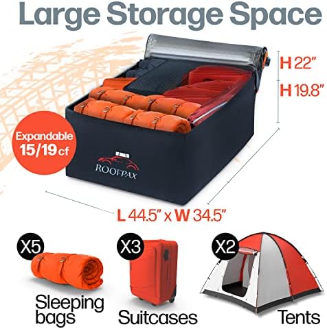 RoofPax Expandable 15/19 cft. Car Rooftop Cargo Carrier Bag, Waterproof Storage-including Double Zippers,Integrated Mat,10 Heavy-Duty Tie-Down Straps fit Cars With/Without Roof Top Rack or Side Rails. - Image 7