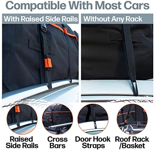 RoofPax Expandable 15/19 cft. Car Rooftop Cargo Carrier Bag, Waterproof Storage-including Double Zippers,Integrated Mat,10 Heavy-Duty Tie-Down Straps fit Cars With/Without Roof Top Rack or Side Rails. - Image 3