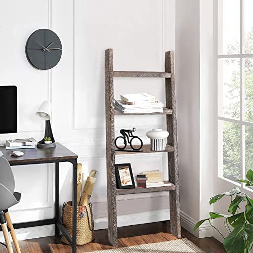 KIAYACI 4-Tier Blanket Ladder Leaning Bookshelf Bathroom Shelving Decorative Ladder Wood Shelf Blanket Ladders for The Living Room Boho Shelves(Vintage Walnut, 53" x 22") - Image 4