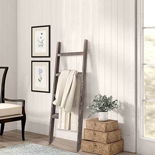 KIAYACI 4-Tier Blanket Ladder Leaning Bookshelf Bathroom Shelving Decorative Ladder Wood Shelf Blanket Ladders for The Living Room Boho Shelves(Vintage Walnut, 53" x 22") - Image 5