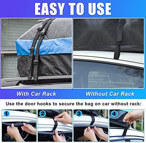 CZC AUTO 15 Cubic Feet Car Rooftop Cargo Carrier Heavy Duty Bag, Soft Roof Top Luggage Bag with Waterproof Zip, Storage Bag & Anti-Slip Mat Fits All Cars SUV with/Without Rack, Black-Blue - Image 6