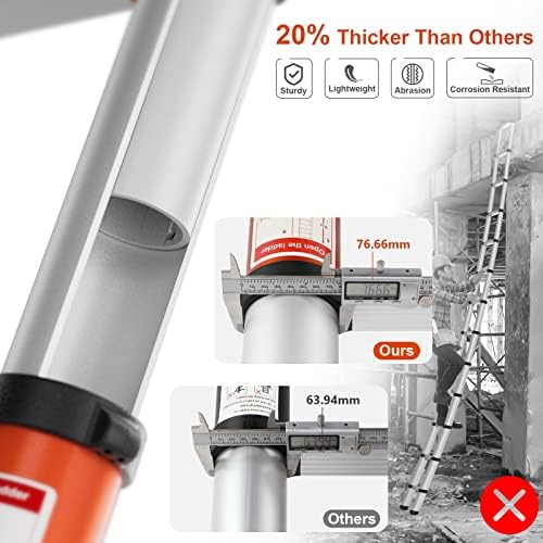 LUISLADDERS Aluminum Telescoping Ladder Telescopic Extension Ladder 330 Pound Capacity One-Button Retraction (12.5 FT) - Image 4