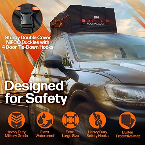RoofPax Expandable 15/19 cft. Car Rooftop Cargo Carrier Bag, Waterproof Storage-including Double Zippers,Integrated Mat,10 Heavy-Duty Tie-Down Straps fit Cars With/Without Roof Top Rack or Side Rails. - Image 8